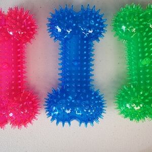 Neon Spiky Bone Dog Chew Toys - Pink, Blue & Green